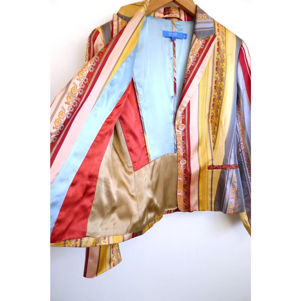 ESCADA SPORT Silk Satin Floral Stripe 2-Button Jacket Blazer YOOX 36 6 $1850 - Picture 12 of 14